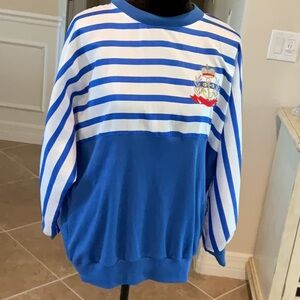 ADOLFO II vintage nautical pullover, blue/white, size medium